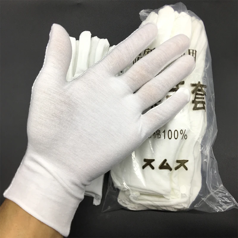 12Pairs Cotton White Gloves Disposable Driving Work Sweat-Absorbent Gloves Jewelry Inspection Gloves Household Cleaning Tools