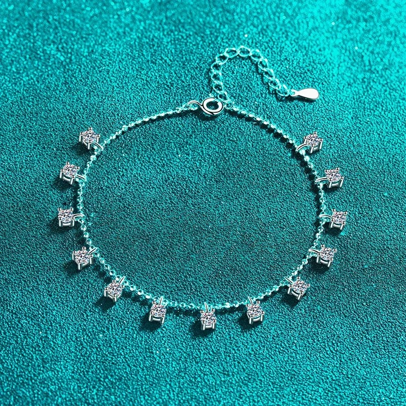 S925 Sterling Silver Full Moissanite Tassel Bangle  Light Luxury Everyday Elegance