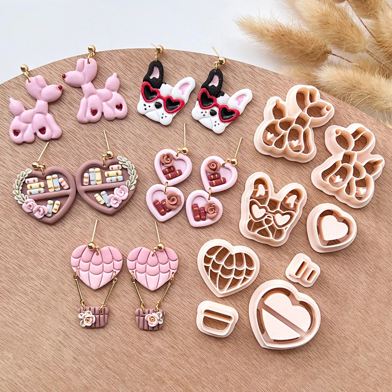 Valentine's Day Heart Bookcake Polymer Clay Cutters Cute Love Dog Ballon DIY Earring Embossing Cutter Pottery Clay Making Tools