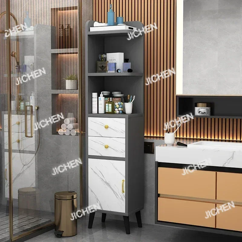 JCQ خزانة حمام خشبية الجرف خزانة الحمام طويل القامة المطبخ تخزين الرف خزانة حمام تخزين الرف أثاث المنزل #3