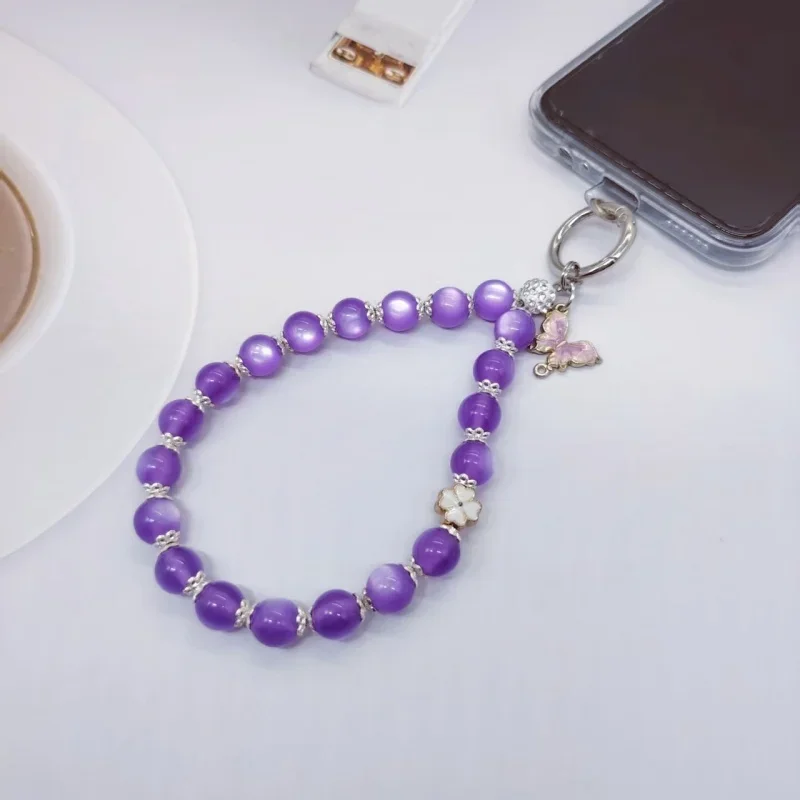 Retro hohe Luxus Cat Eye lila Handykette kurze Telefon hängen Seil handgemachte Perle Sicherheit hängende Dekoration