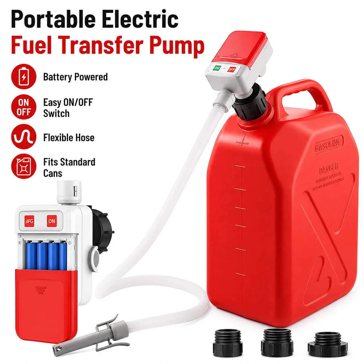 Portable Electric Fuel Transfer Pump Battery Powered Liquid Siphon Pump With Flexible Hose For Gas Cans No Batteries Included
