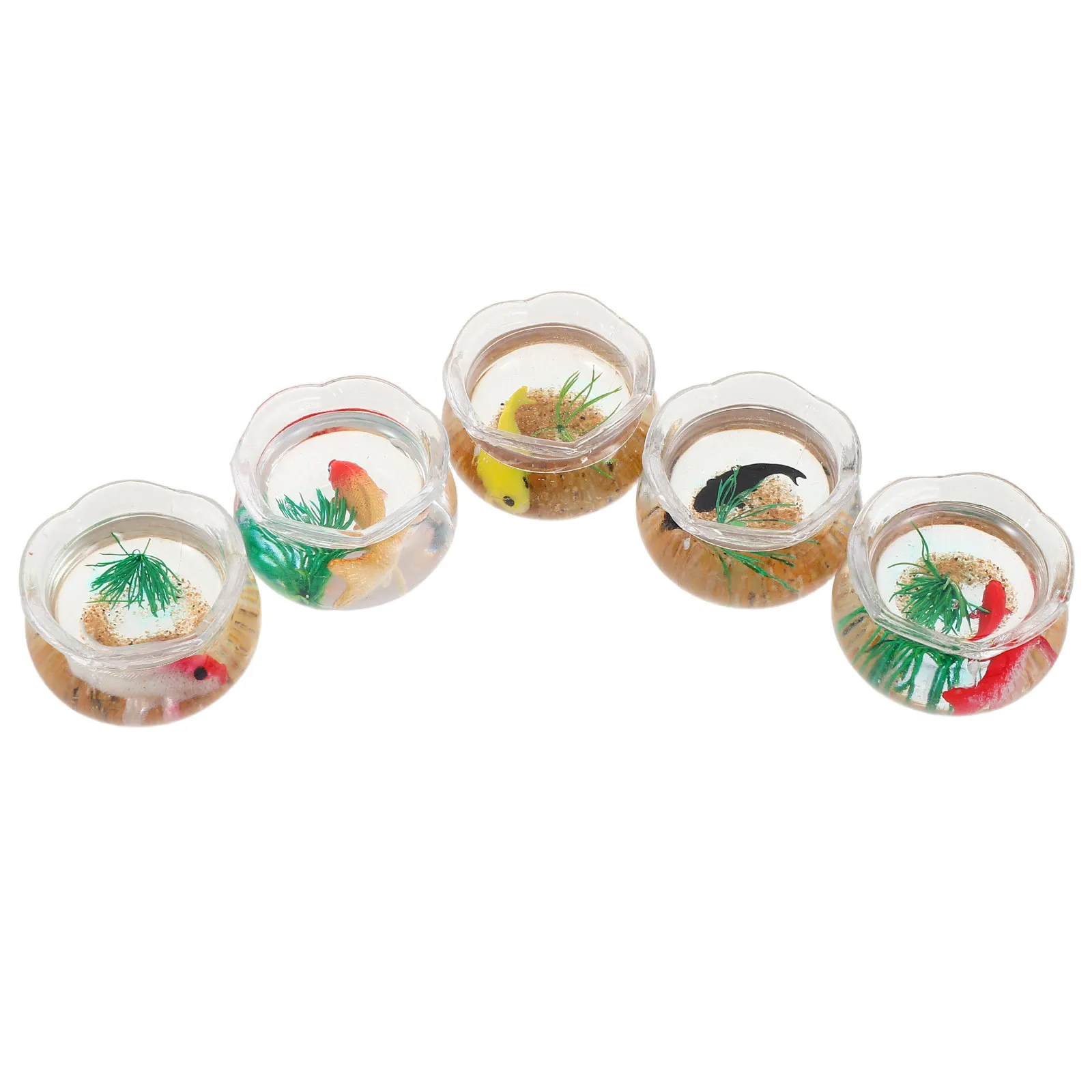 5Pcs Mini Fish Bowl Realistic Koi Aquarium Small Round Simulated Plants Miniature Fish Tank for Dollhouse Mini Animal Figurines