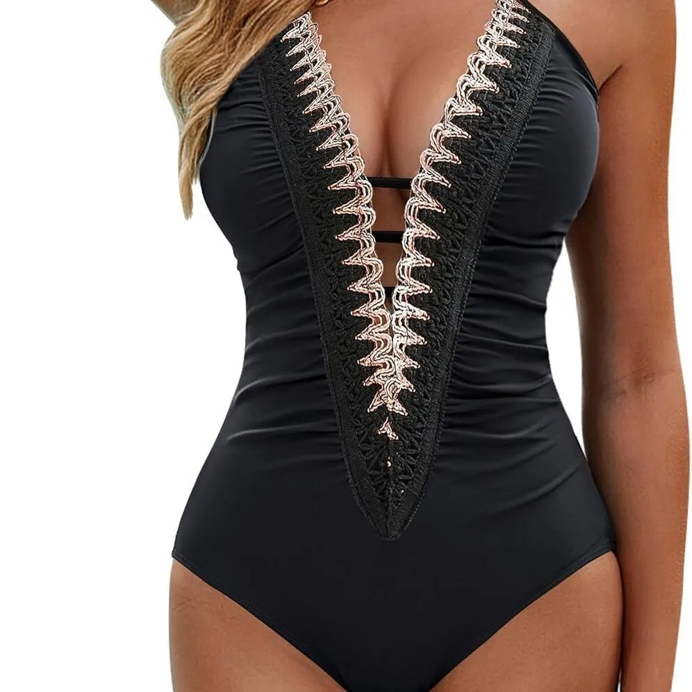 2025 Nuova vestibilità slim sexy con scollo a V profondo con design a schiena scoperta e coulisse, costume intero da donna L