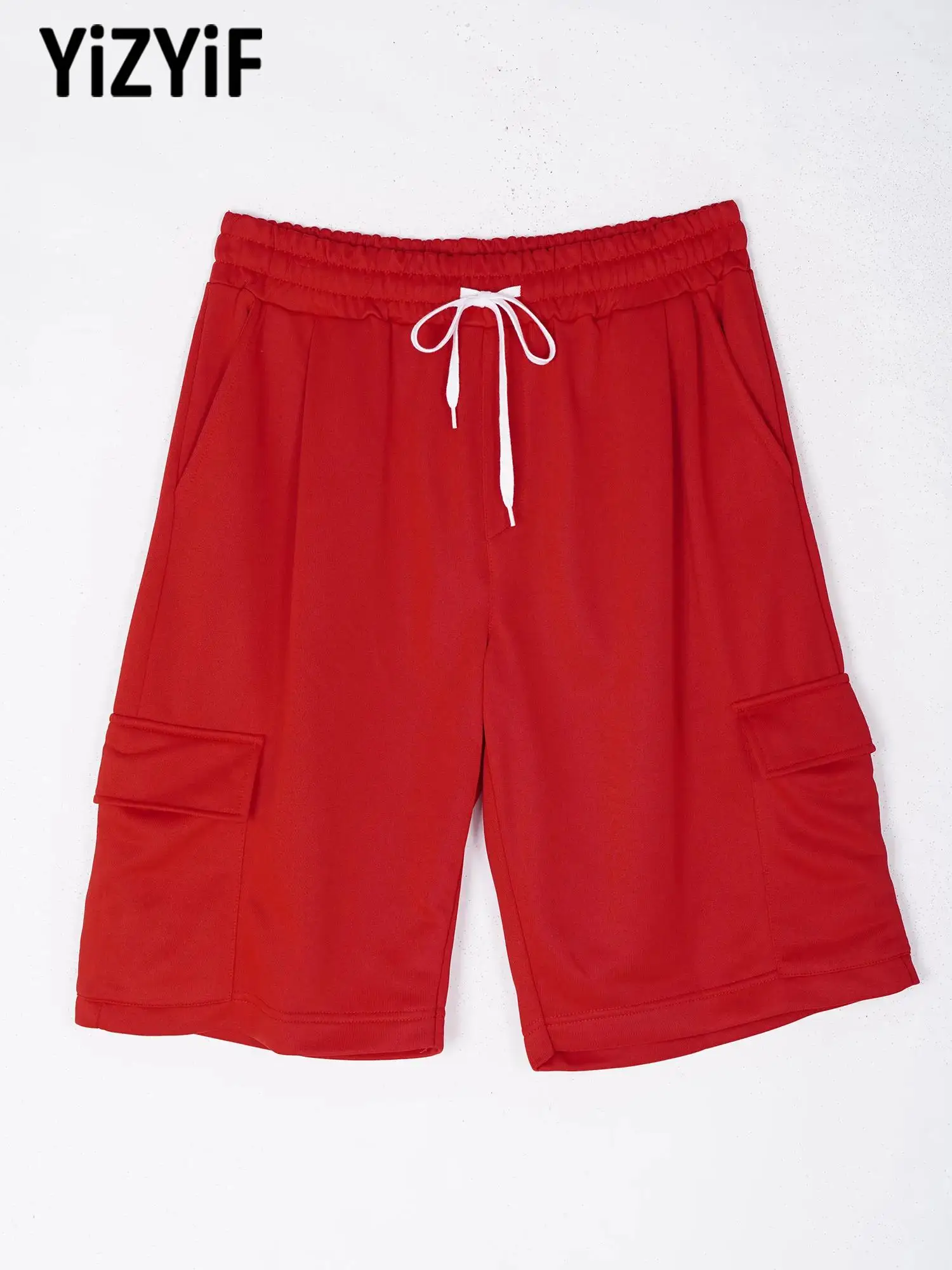 Men Cargo Shorts Drawstring Elastic Waistband Multi Pockets Breathable Lightweight for Outdoor Travel Summer