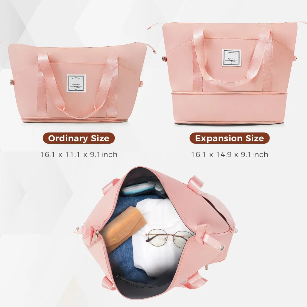 

4Pcs Lightweight ABS Luggage Set Carry On Suitcase With Travel Bag 360° Spinner Wheels Pink Women Travel Luggage