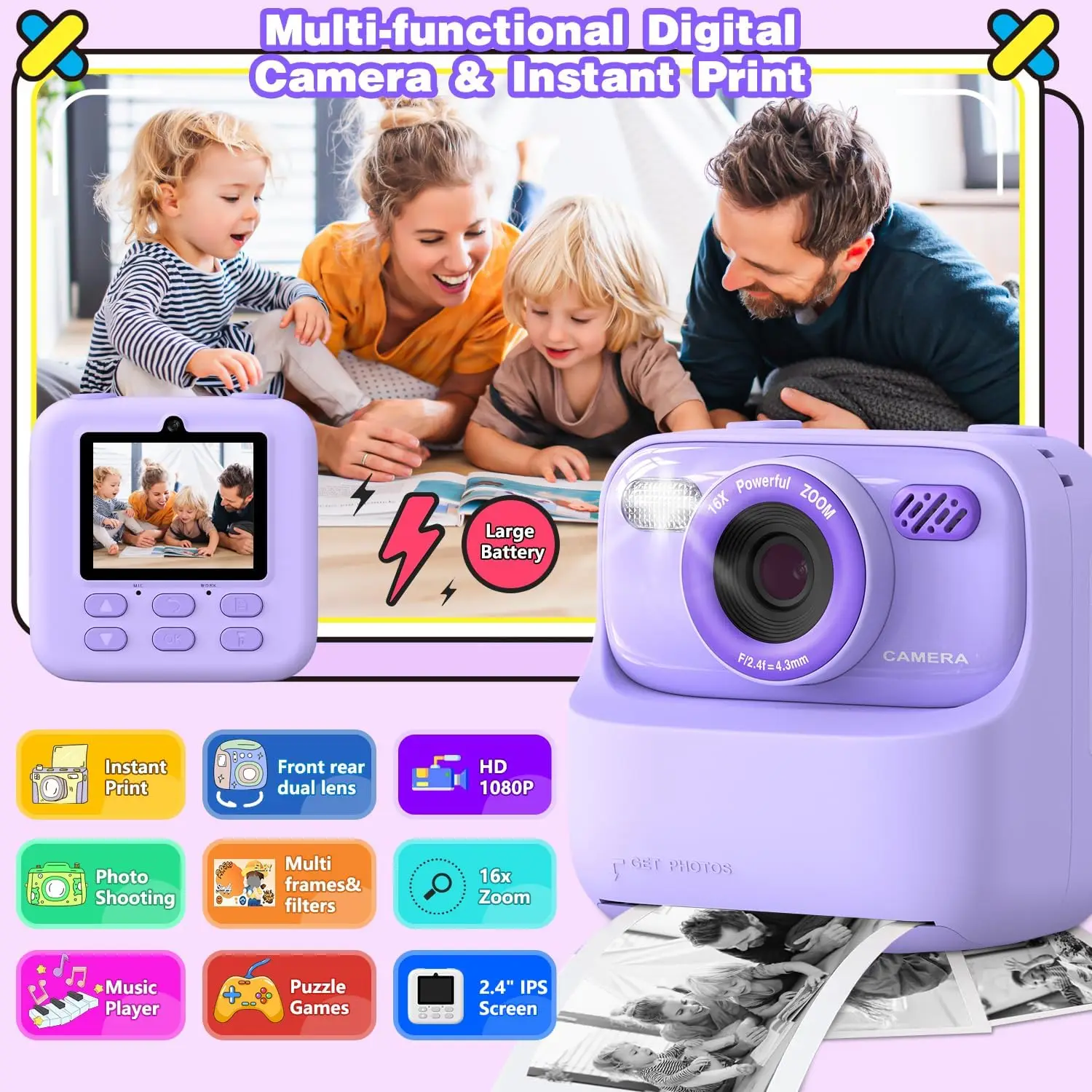 Kids Smart Instant Camera 1080P HD Dual Lens Digital Camera Gifts for Children 3-12 years Best Christmas Birthday Toys Gift 2025