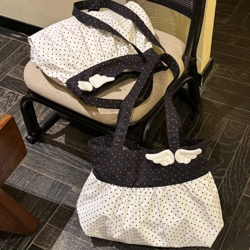 

Y2k Sweet Polka Dot Women's Handbag Retro Pleated Dumpling Shaped Large Capacity Shoulder Bag Minimalist Student Casual Tote Bag