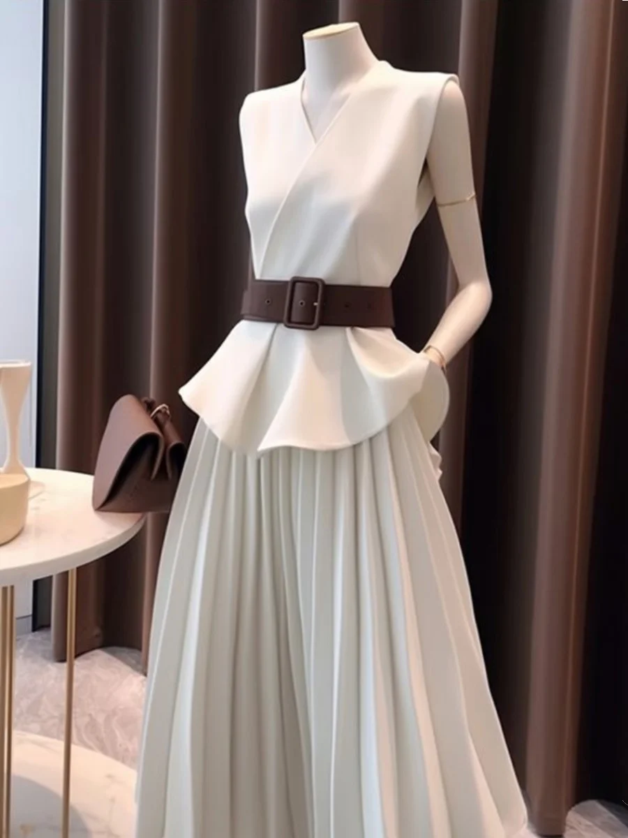 

Faionable 2025 Summer Outfit Ele ature Wind Svel Suit Top f Skirt Set Women's Sli V-ne Polyester Fiber