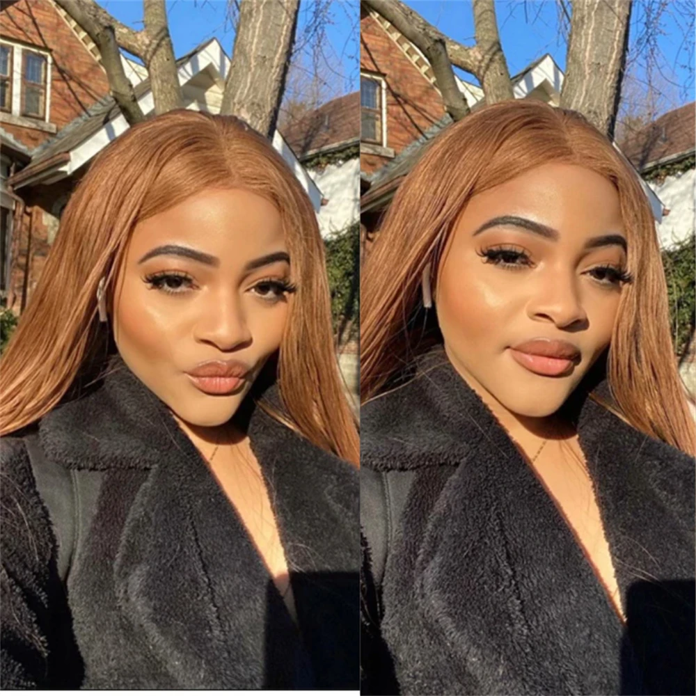 Honey Blonde 32 inch Lace Wigs for Black Women Straight Synthetic Ginger Lace Wig Middle Part Pre Plucked with Baby Hair Wigs