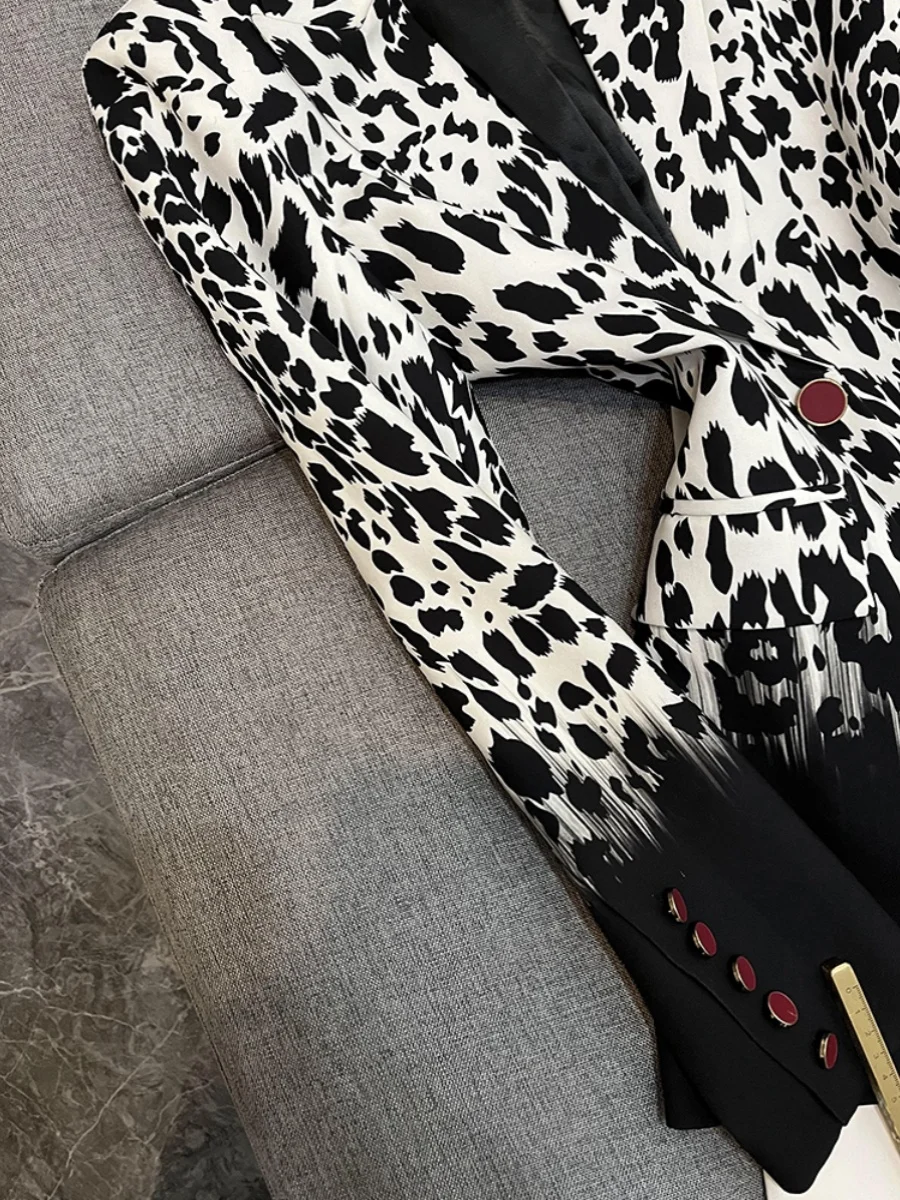 بدلة مثيرة على شكل حرف V مطبوعة بنقشة الفهد معطف Jaet للسيدات من Faionable Ele Sle معطف طويل Sve للتنقل من الأصل الصيني #2