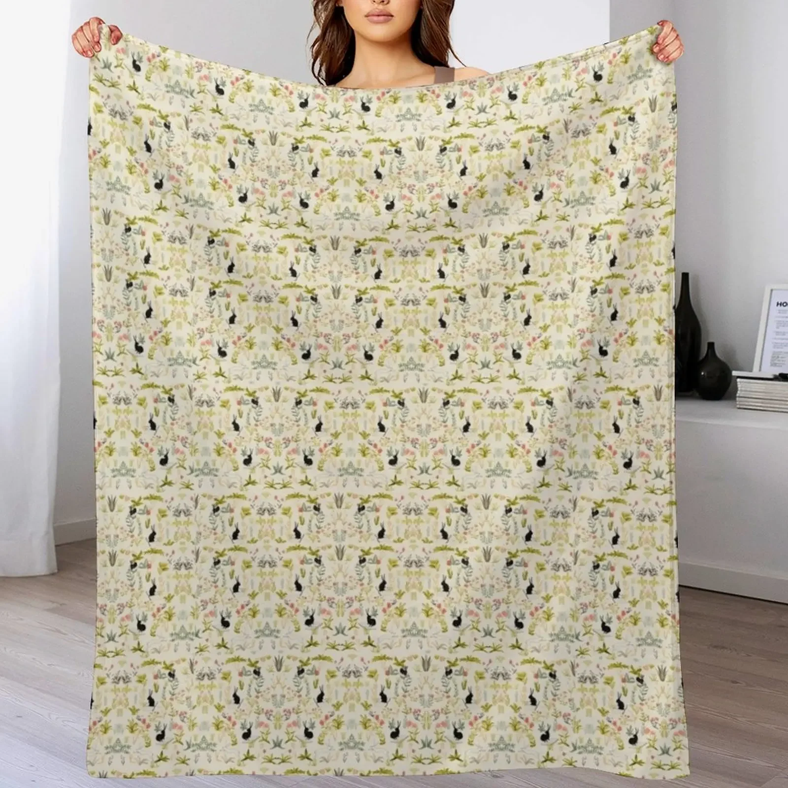 

New flowers pattern with little black rabbits Throw Blanket Luxury Decorative Throw valentine gift ideas Luxury Thicken Blankets