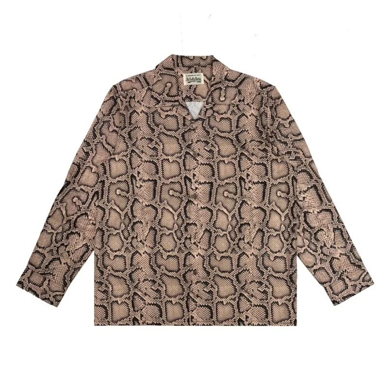 Top quality Snake print Vintage Trend Autumn Winter Loose Hip Hop Mens Womens Casual Cuban Collar WACKO MARIA Long Sleeve Shirt