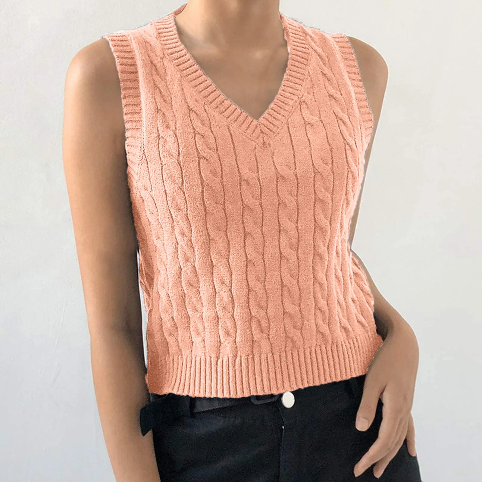 Autumn Winter Women Short Knitted Sweater Sleeveless Vest Ladies V-Neck Pullover Tops Teenager Girls Waistcoat Female