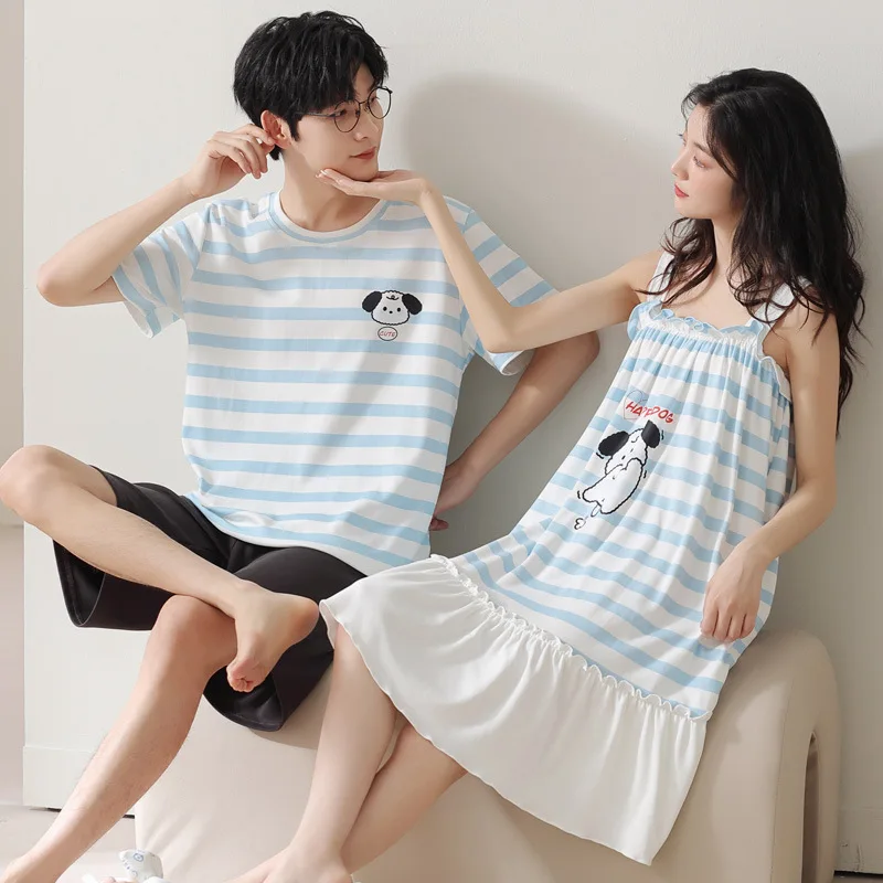 Couple Cotton Sexy Spaghetti Strap Shorts Pajama Sets for Women Summer Korean Sleepwear Men Homewear Pijama Mujer Home Clothes