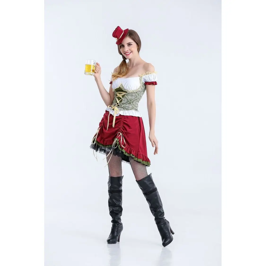 أزياء مهرجان البيرة للهالوين بدلة دينغ دونغ لمهرجان البيرة تشينغداو بار المرحلة زي فتاة البيرة ملابس نسائية عرقية