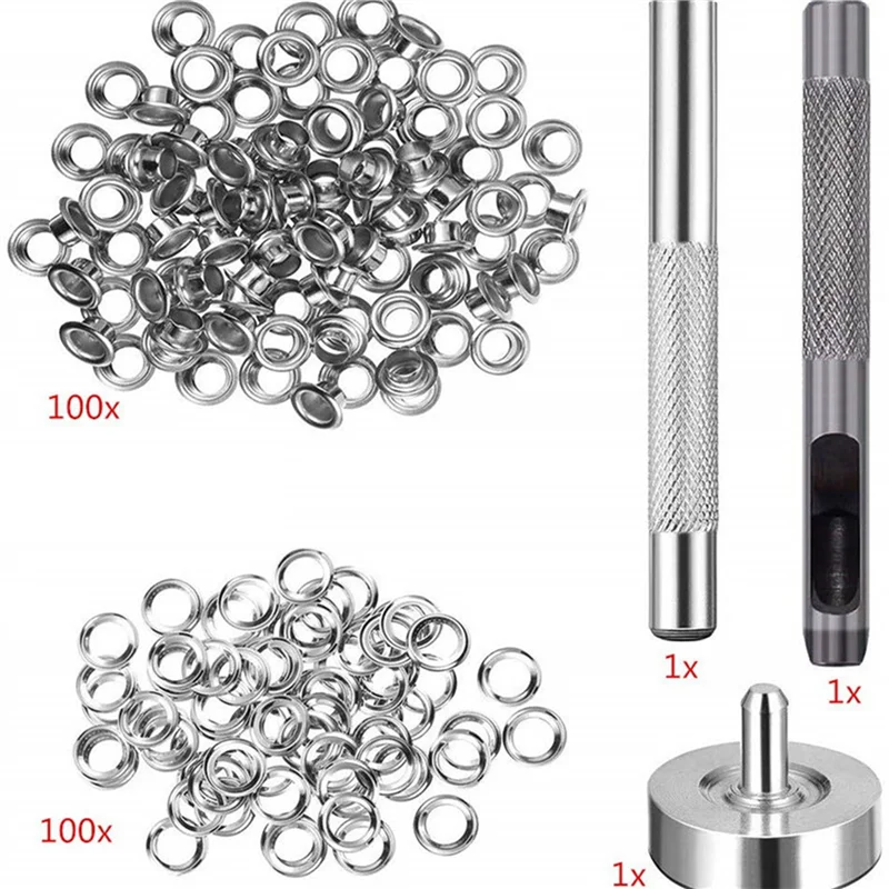 

300 шт., набор металлических люверсов, 6 мм, комплект колец с монтажным перфоратором для аксессуаров «сделай сам», кожаный ремесленный ремонт одежды