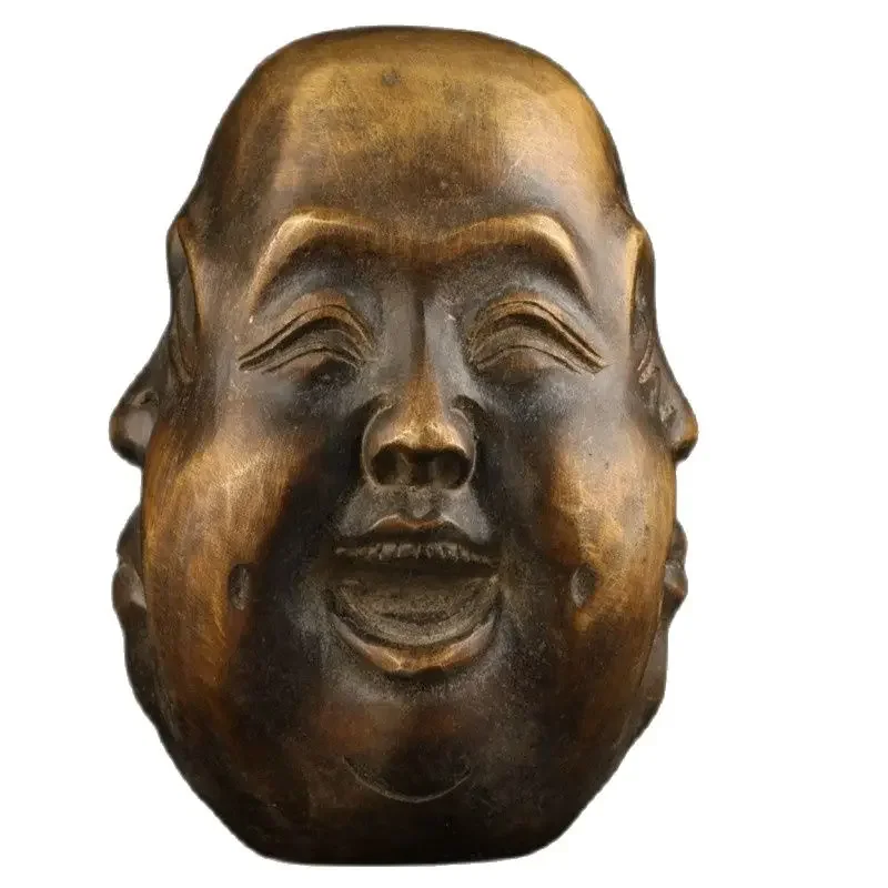 Old Collectable Bronze Casting Joys Sorrows Spiritual Four Face Buddha Statue Head