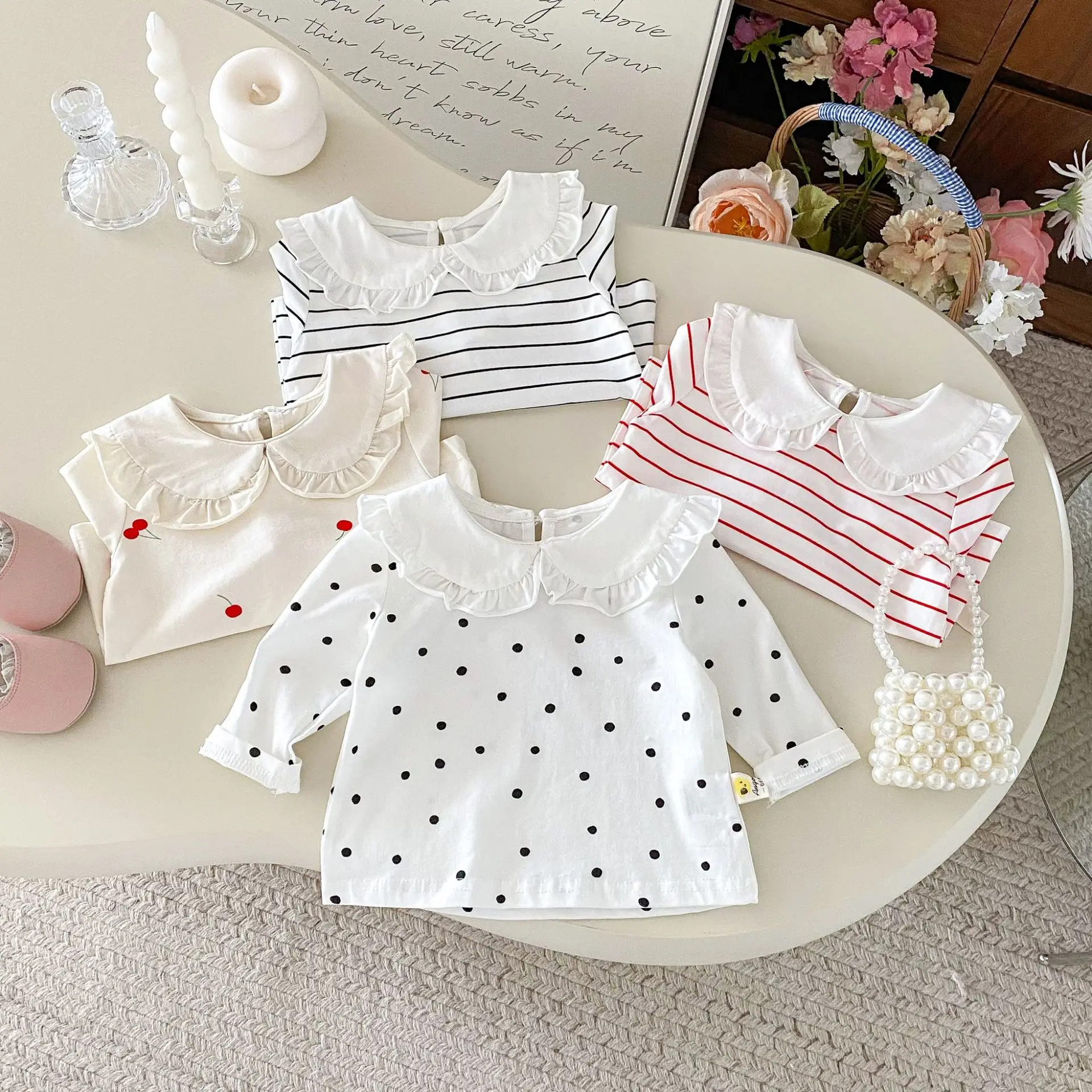 

2025 Autumn New Baby Girl Long Sleeve T Shirts Kids Lapel Tops Infant Girl Dot Shirts Toddler T Shirt Children Clothes