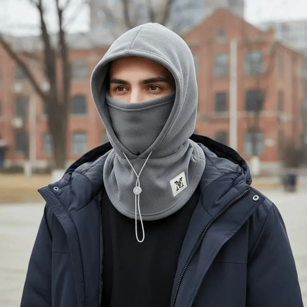 

Модная теплая кепка с капюшоном и шейным шнурком, ветрозащитная зимняя пуловерная кепка, однотонная флисовая Балаклава с защитой от холода, лыжная шапка