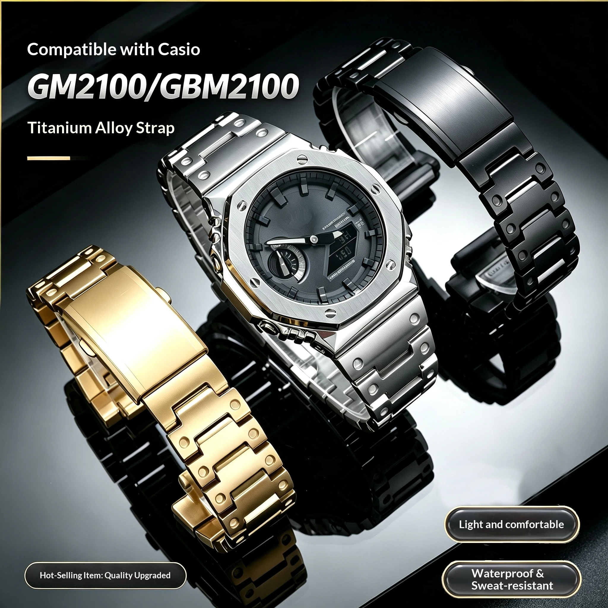 For Casio Casioak GM-2100 GBM-2100 Replacement Titanium Metal Strap GM2100 GBM2100 Bracelet Upgrade Titanium Alloy Watch Band