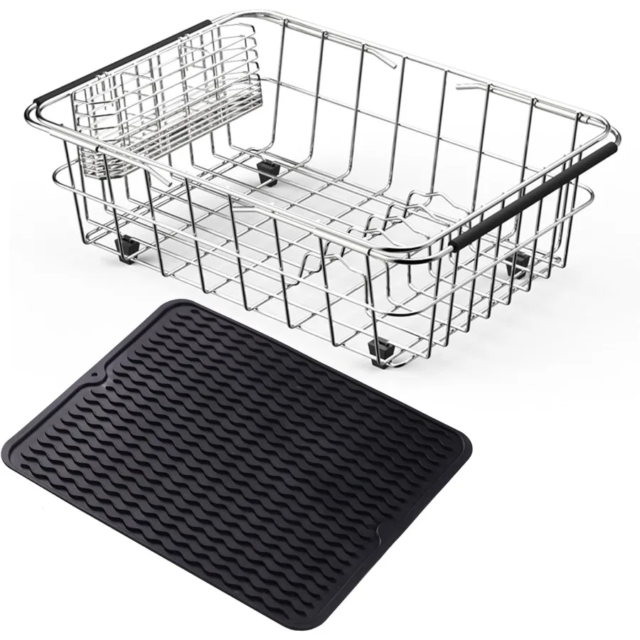 

Stainless Steel Dish Drying Rack 15.2L X 11W X 5.3H Expandable Fruit Vegetable Drain Rack over Sink Dish Drainer Rack in Sink w