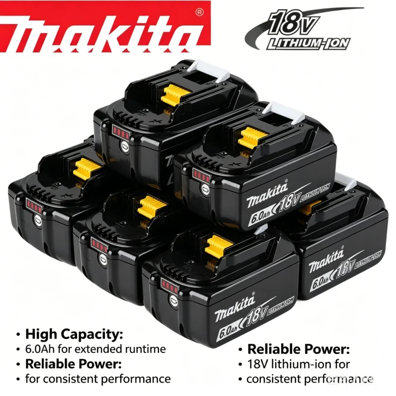 100% Original Makita 6Ah for Makita 18V Battery BL1830B BL1850B BL1850 BL1840 BL1860 BL1815 Replacement Lithium Battery
