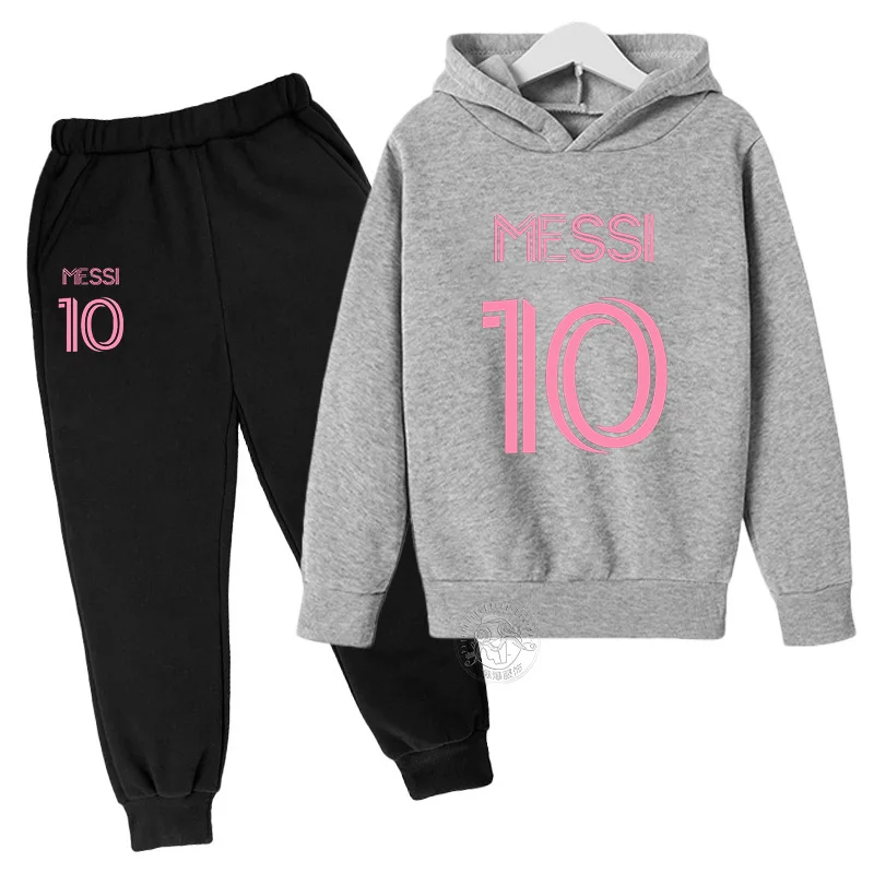 Messi 10 Printed Children\'s Set Street Fashion Boys and Girls Autumn Sports Hoodie+Sports Pants Two Piece Outdoor Sports