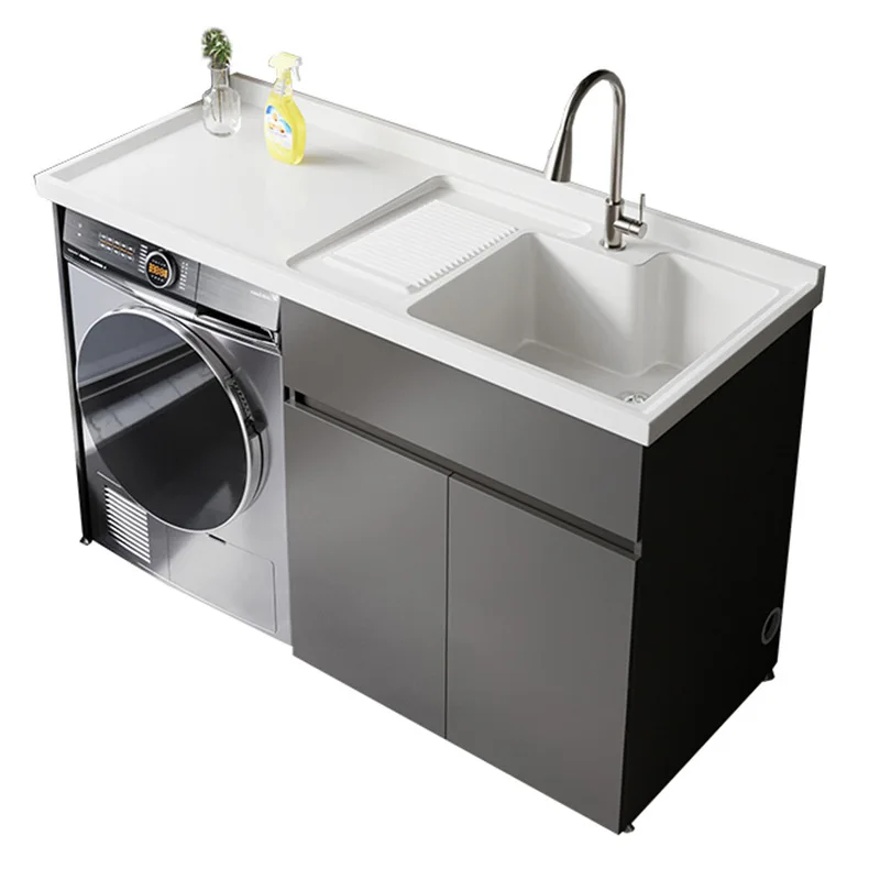LH washing machine wash basin combination honeycomb aluminum basin integrated cabinet is now made of quartz stone
