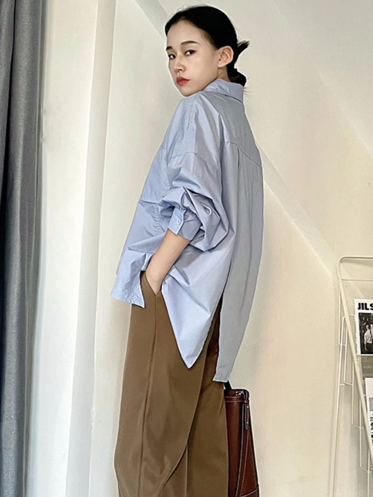 Shirts Women Asymmetrical Design Creativity Minimalist Pure All-match Loose Daily Ladies Back-slit Leisure Ulzzang Spring Chic