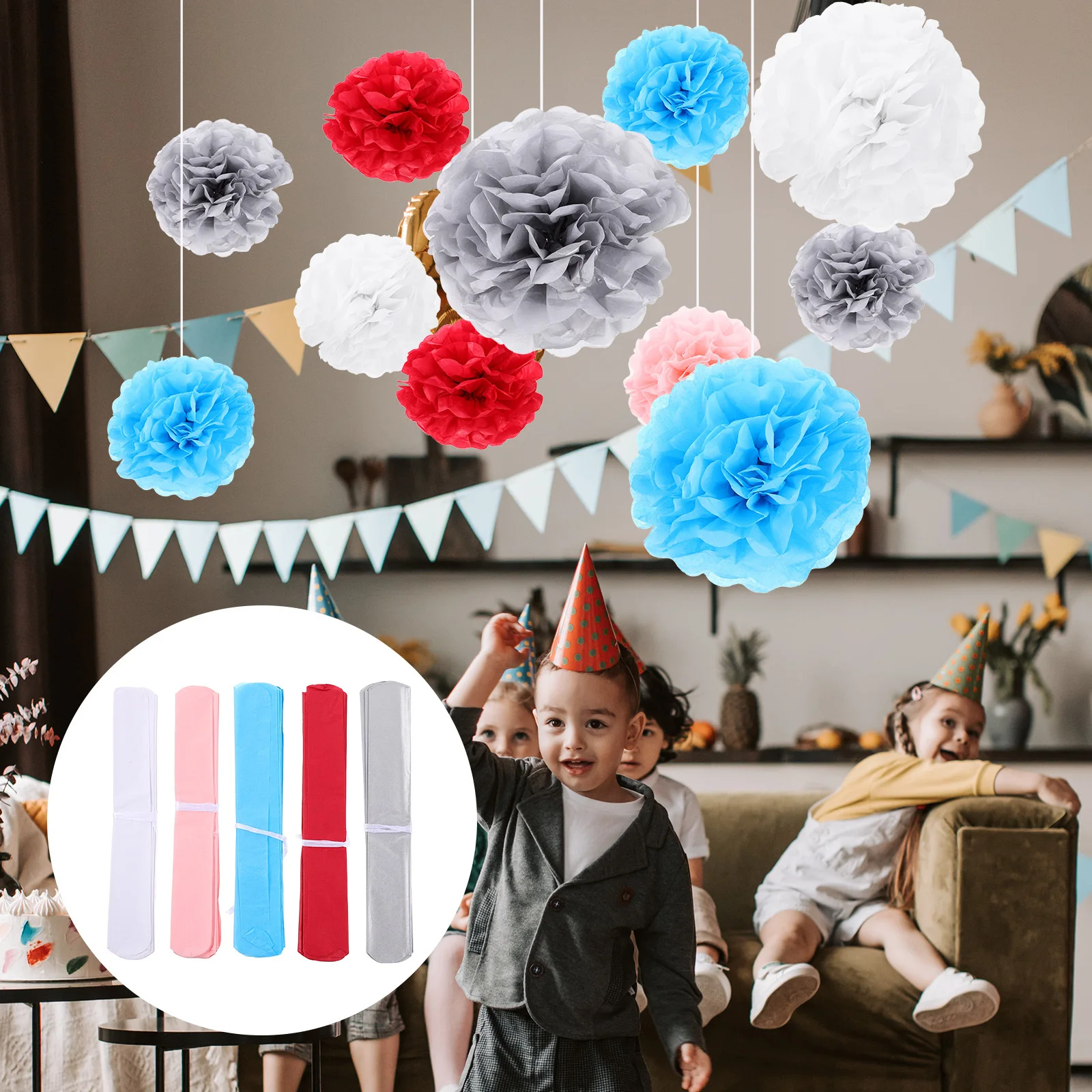 

50Pcs Paper Flower Pom Poms Balls Wedding Party Christmas Hanging Decoration Tissue Pom Poms Paper Ball Flower