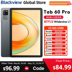 Blackview Tab 60 Pro Tablet 10.1'' HD+ IPS Display 8GB 128GB Octa-core Widevine L1 7700 mAh Android 14 Tablet PC