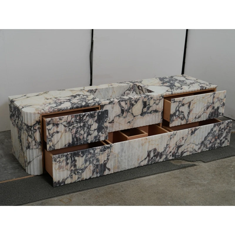 SH STONE Modern Design Calacatta Viola Marble Modern Bathroom Vanity Custom White Hotel Villa Single Wash Basin with Drawers
