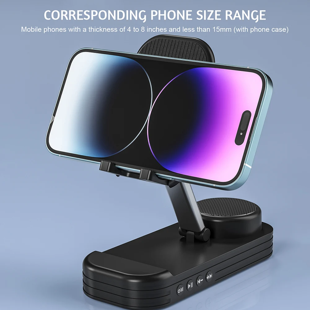 ที่วางโทรศัพท์พับได้แบบ2-in-1ลำโพงไร้สายสเตอริโอเสียงเบสรอบทิศทางสำหรับกลางแจ้งในบ้านท่องเที่ยว