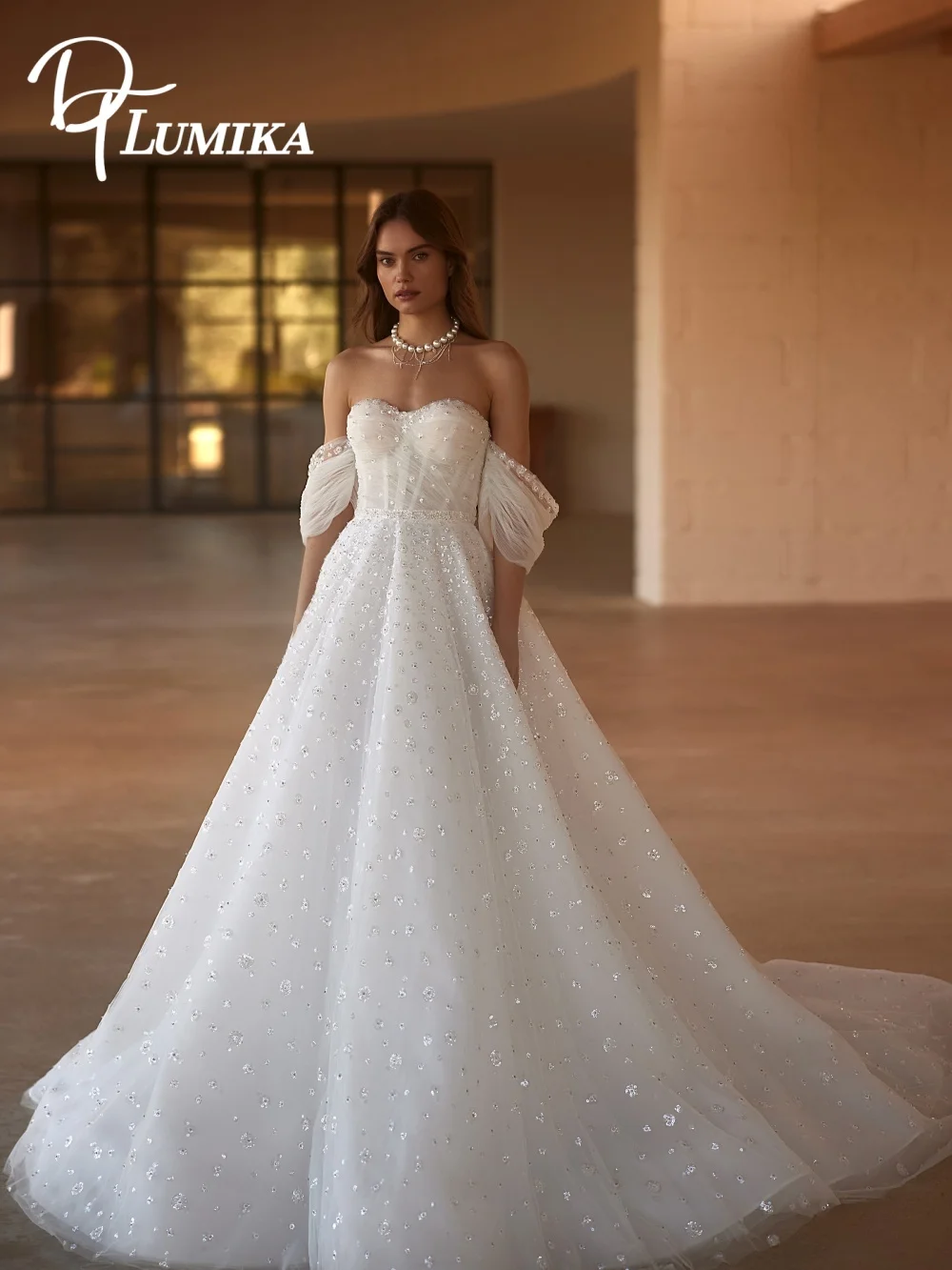 

Elegant Sweetheart Wedding Dress 2026 Sparkling Sequin Bridal Gown Beautiful A-Line Tulle Floor-Length Customized