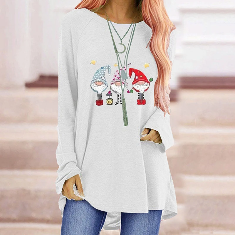 

Christmas Print Round Neck T Shirt Sweatshirt Women's Overhead Pure Color Christmas Theme Cotten Fiber Full Sleeve Casual Top