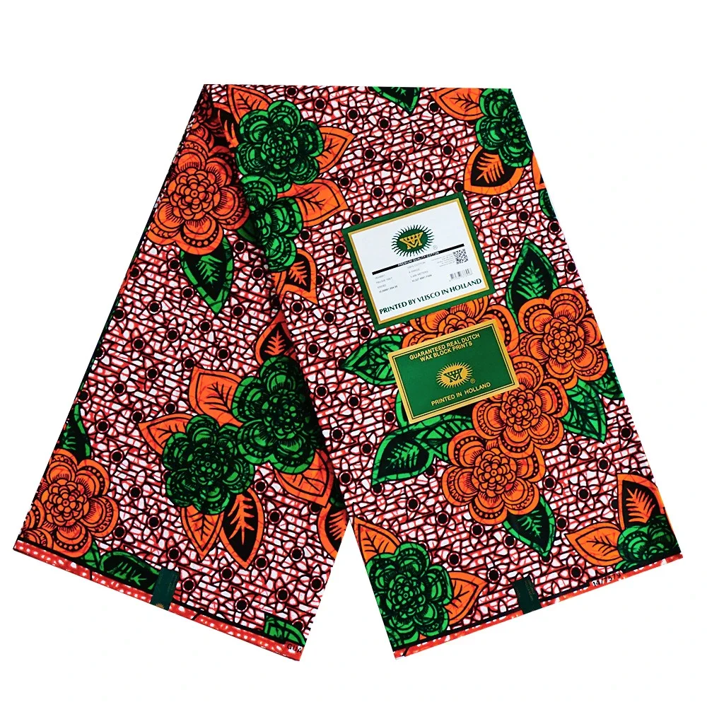 

Оранжевый цветочный принт, африканская восковая ткань в стиле батик, 100% хлопок, 6 ярдов, длинный летний весенний материал для шитья своими руками, подушки для платья R792