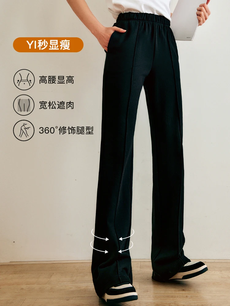 OLrain Dames Zwarte Rechte Broek 2025, Herfst Nieuwe Hoge Taille Wijde Pijpen Broek Draperie Afslanken Casual Joggingbroek O21DK60048