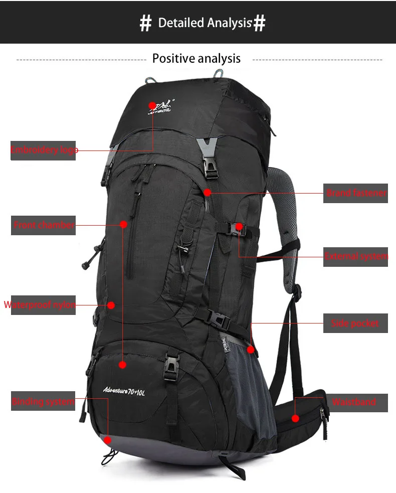 Imagem -02 - Grande Capacidade Multifuncional Bolsa de Viagem ao ar Livre Caminhadas Esportes Montanhismo Mochila Bolsa Suporte Aço Equipamentos Camping 80l