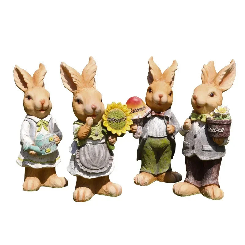 

Cartoon rabbit ornament outdoor fiberglass public garden landscape small animal sculpture kindergarten garden lawn