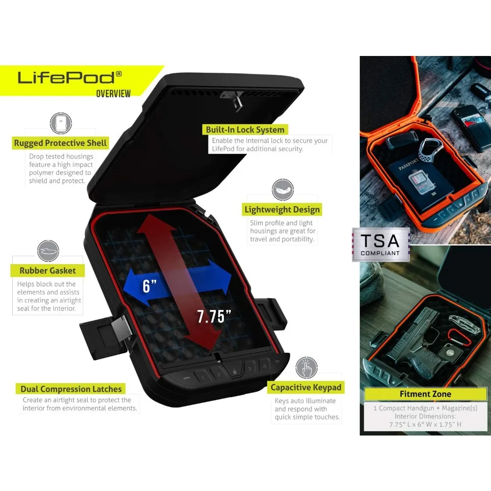 Caso de arma de bloqueio eletrônico à prova dwaterproof água seguro organizador viagem portátil lifepod slingbag pacote caixa armazenamento áspero seguro