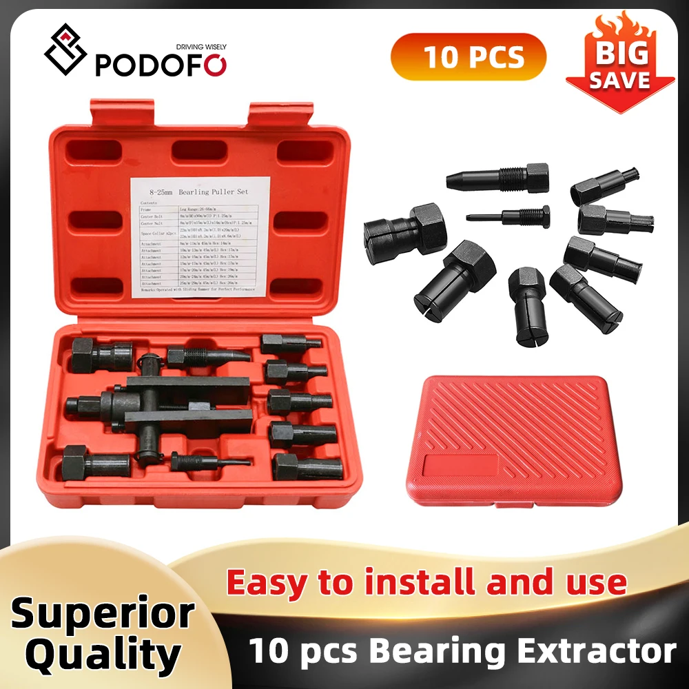 Estrattore per cuscinetti Podofo Kit di strumenti per lo smontaggio dei cuscinetti a cavallo a due ganasce 8-25MM 10 pezzi Strumento per la rimozione dei cuscinetti per auto moto