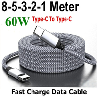 60W Type C To Type C Fast Charge Cable 1M 2M 3M 5M 8M Universal Extended Nylon Braided PD Data Cord for Oneplus Xiaomi Samsung