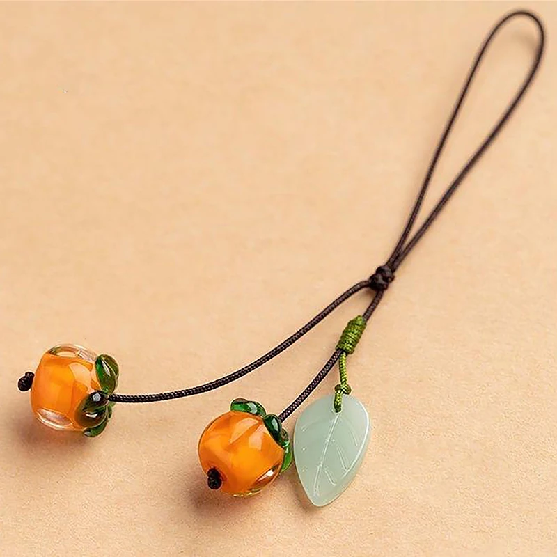 Cute Kawaii Persimmon Vintage Chinese Style Key Pendant Phone Charms Strap Lanyard Lucky Cellphone Pendant Chain For Keys Bags