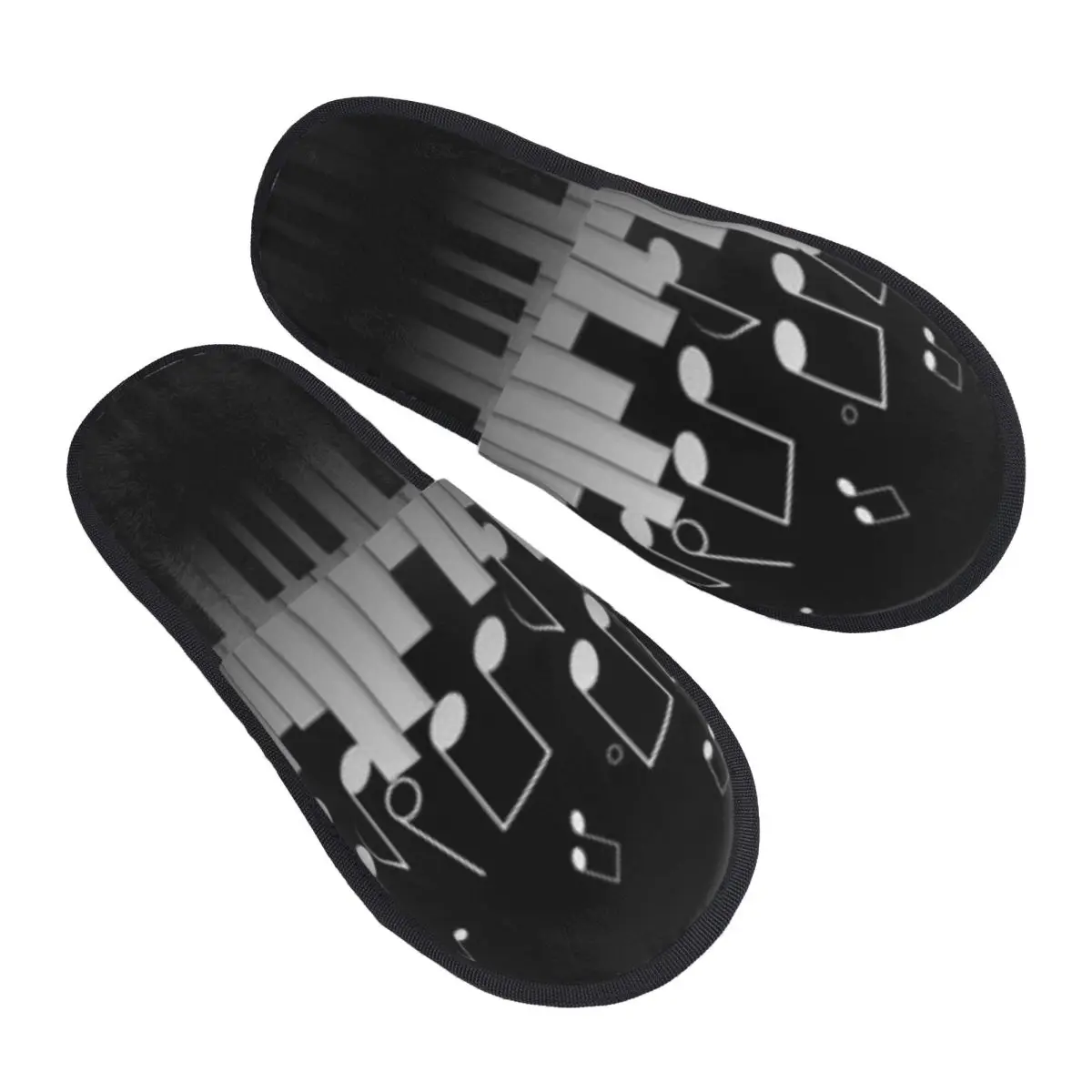 Winter Women Men Non-Slip Flat Slippers Piano And Music Notes Symbol Indoor Fur Soft Warm Shoes