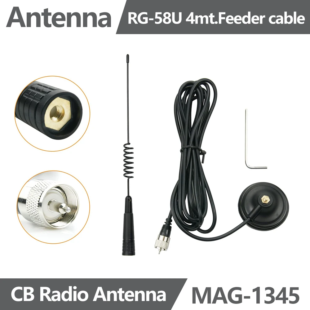 

Mag-1345 CB Radio Antenna 27MHz CB Radio Magnetic Antenna RG-58U 4M Coaxial Cable Base-Load Small Mount for AR-925 AT-500M