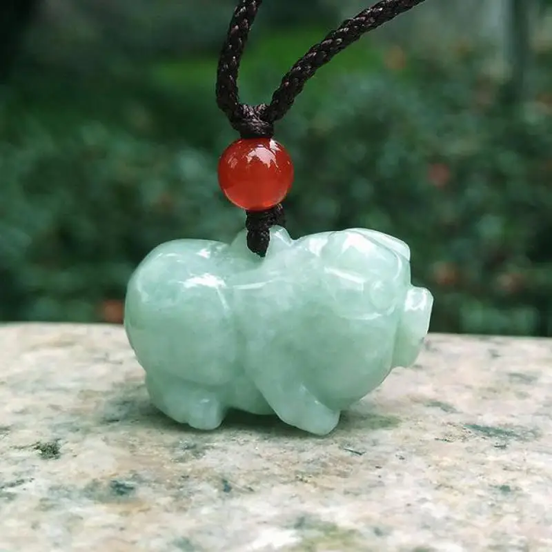 

Natural Myanmar Grade A Jadeite Pig Charm Necklace Men Women Fine Jewelry Burma Jade Chinese Zodiac Piggy Pendant Necklace