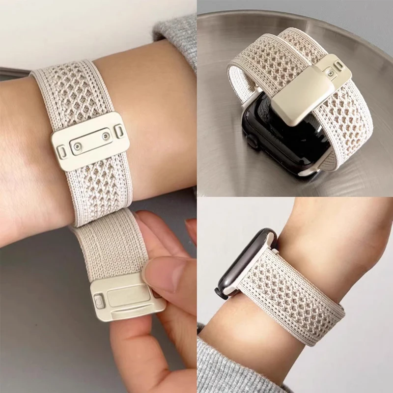 

Nylon Woven Magnetic Watch Band For 49mm 46mm 45mm 44 42 41mm Men'S Women'S Knitted Nylon Watch Band for IWatch Series 10 9 8 7