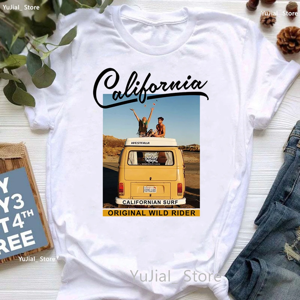London England Car Graphic Print T Shirt Women Clothes 2024 Summer Fashion California Tshirt Femme White Short Sleeve T-Shirt