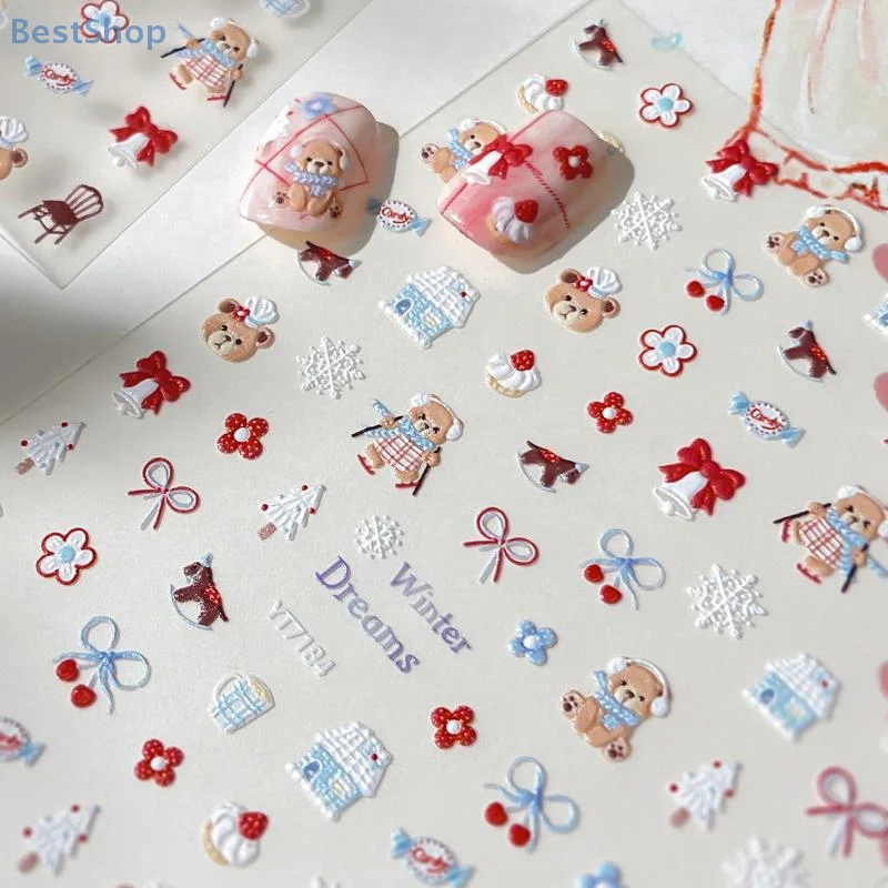 クリスマススノーフレークネイルアートステッカー漫画冬クマデカール DIY 新年アクセサリーネイルアートデコレーションマニキュア用品